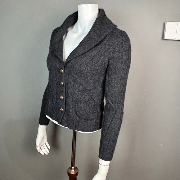 J.Crew sweater cardigan women's XS shawl Merino Angora Horse fisherman cable y2k - Picture 4 of 9